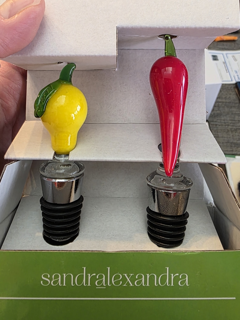 Lemon and Chili Pepper Wine Bottle Stoppers - Yellow & Red